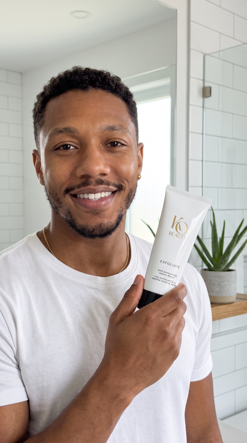 Karen Olivia Beauty original men’s skincare campaign with Mint Exfoliating Facial Polish